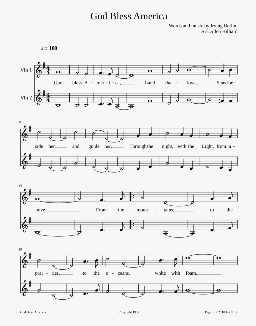 God Bless America Violin Duet, HD Png Download