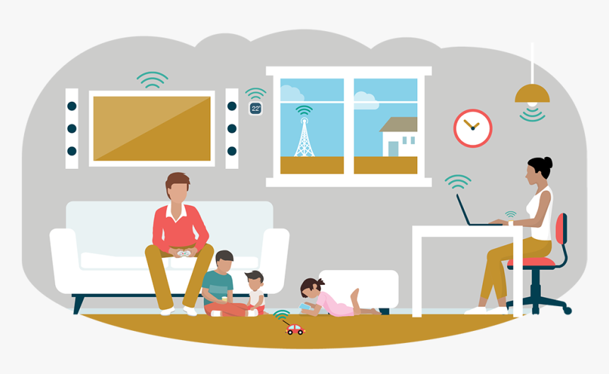 Decorative Banner Of A Family Using Devices, HD Png Download