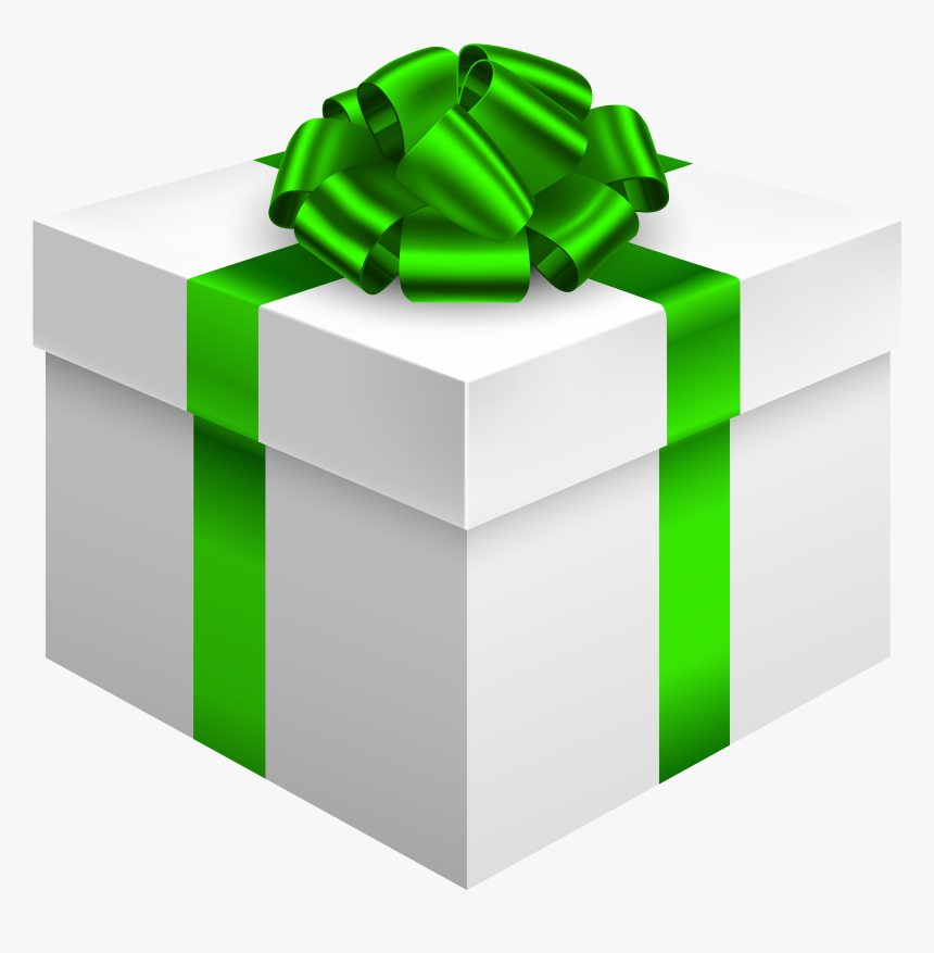 White Gift Box With Green Bow Png Clipart - Gift Box Png Transparent, Png Download
