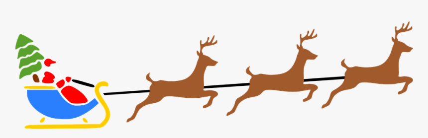 Santa, Christmas, Reindeer, Flying, Gifts, Recreation - Santa Sleigh With Reindeer Clipart, HD Png Download