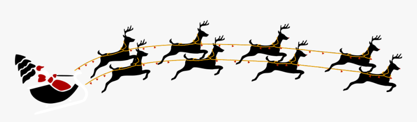 Santa With Eight Reindeer - Santa And Reindeer Png, Transparent Png
