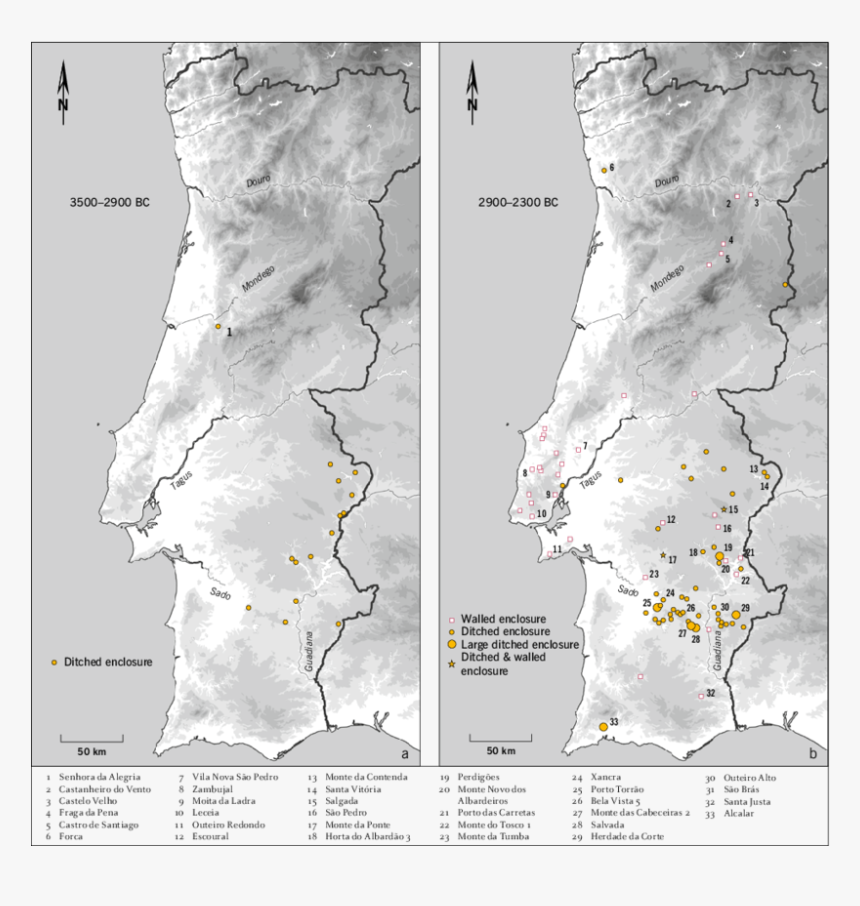 A B Map With Location Of The Sites Mentioned In The - Mapa Hipsométrico De Portugal, HD Png Download