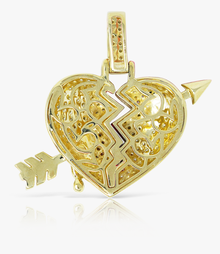 10k Yellow Gold Arrow Shattered Heart - Locket, HD Png Download