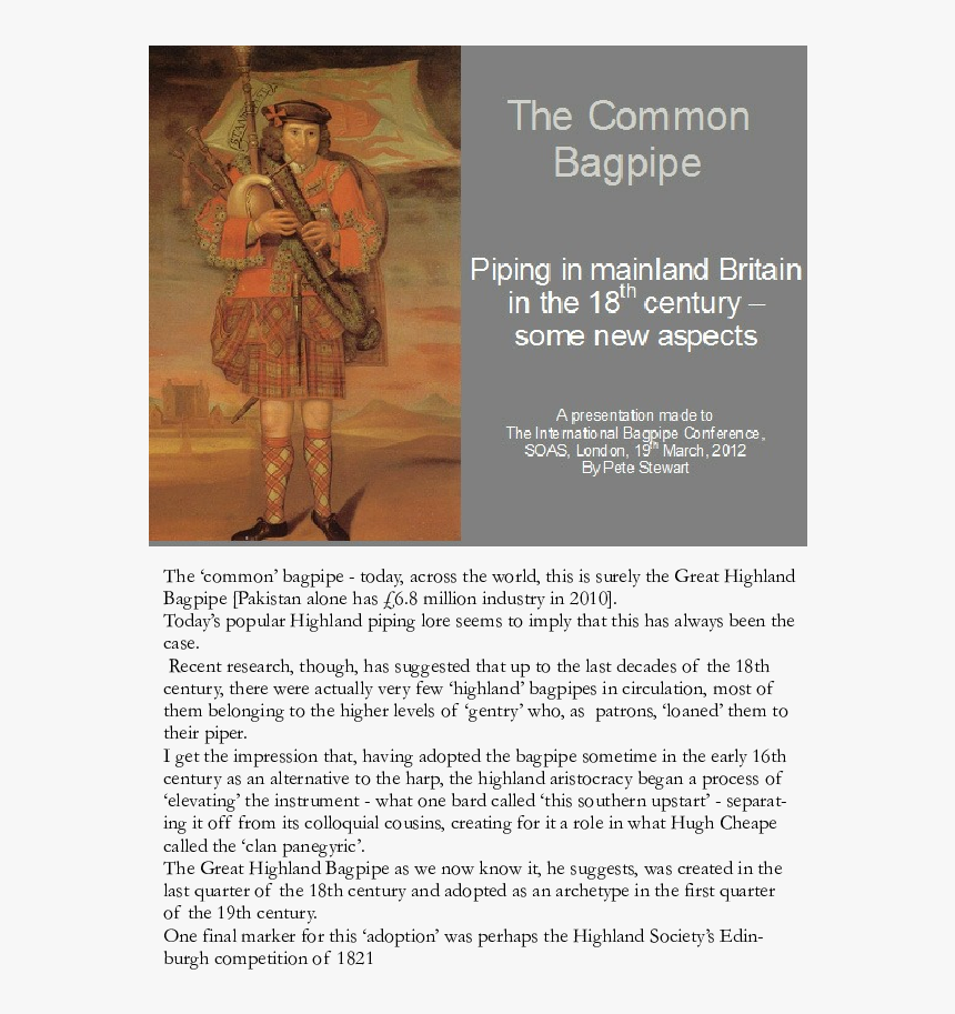 Portrait Of William Cumming, Piper To The Laird Of, HD Png Download