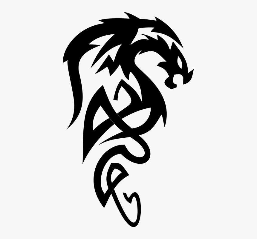 Tribal, Drake, Dragon, Mythological, Mythical - Dragon Black And White Png, Transparent Png