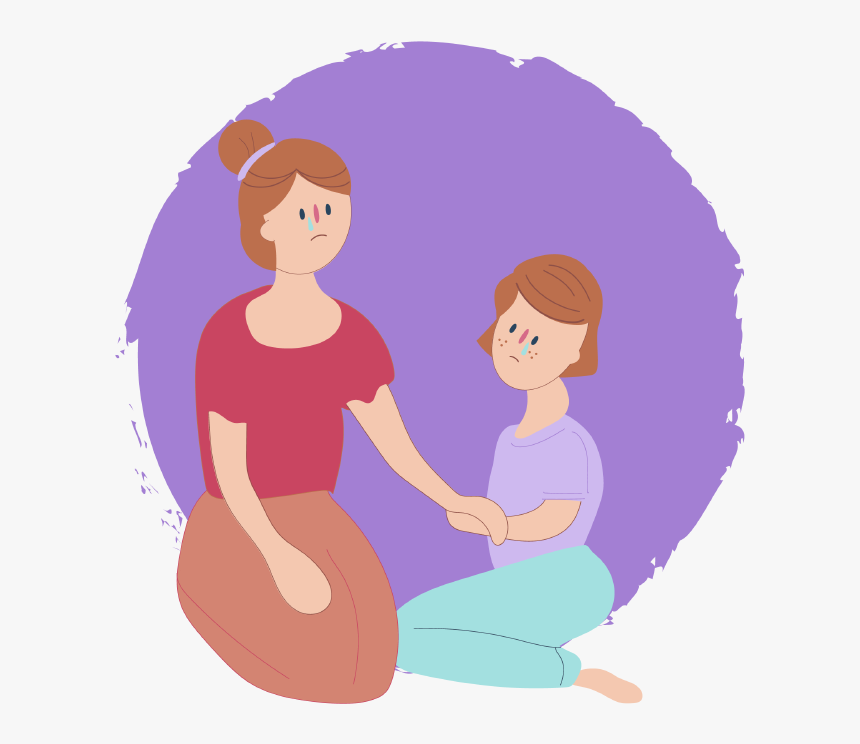 Girl Sitting Down Looking Sad With Mum Who Is Also - Illustration, HD Png Download