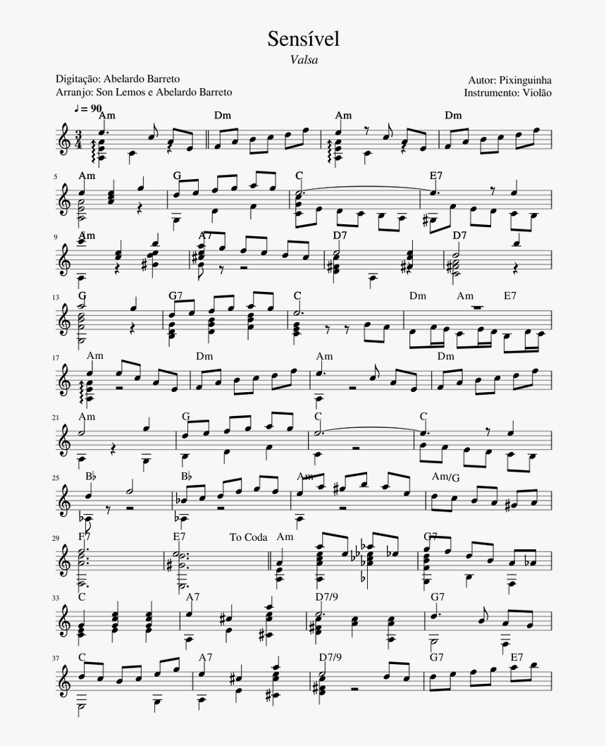 Sensivel Pixinguinha Partitura, HD Png Download