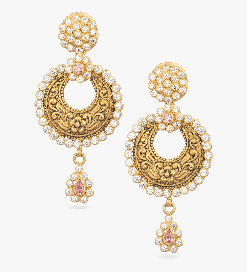 Asian Gold Earrings Studded With Polki Stones - Earrings, HD Png Download
