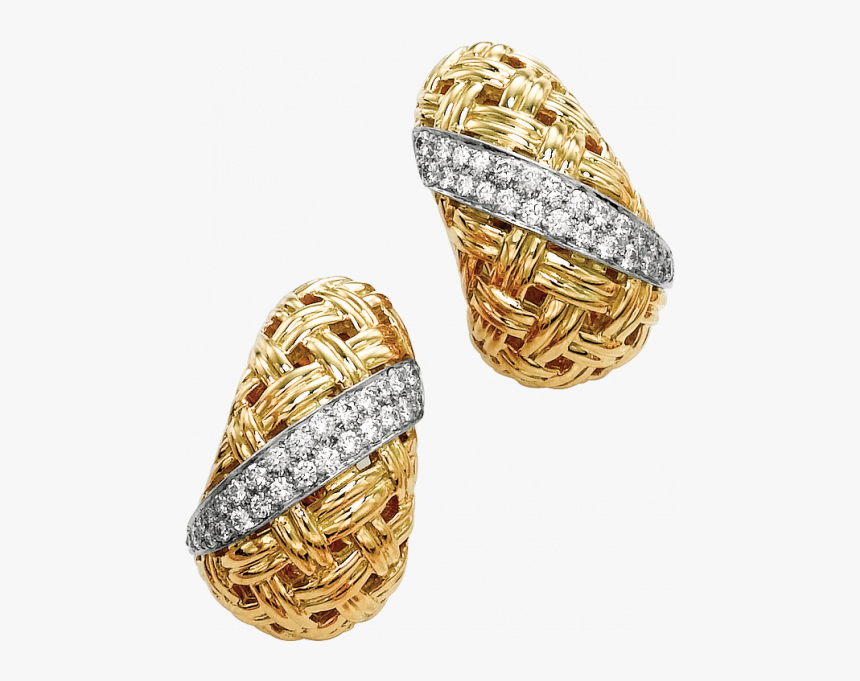 18kt Yellow Gold And Platinum Vannerie Diamond Accent - Gold Earrings For Png, Transparent Png