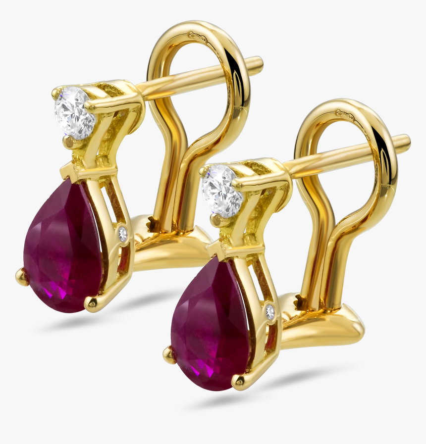 18k Yellow Gold Diamond Earrings With Rubies - Gold Diamond Earrings Png, Transparent Png