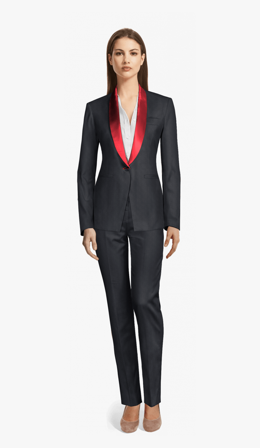 Navy Blue Shiny Tuxedo With Shawl Lapels - Whole Body Formal Attire For Women Png, Transparent Png