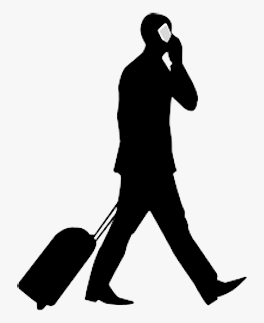 Silhouette Of A Businessman Pulling Luggage While Talking - Silhouette Of Person With Luggage, HD Png Download