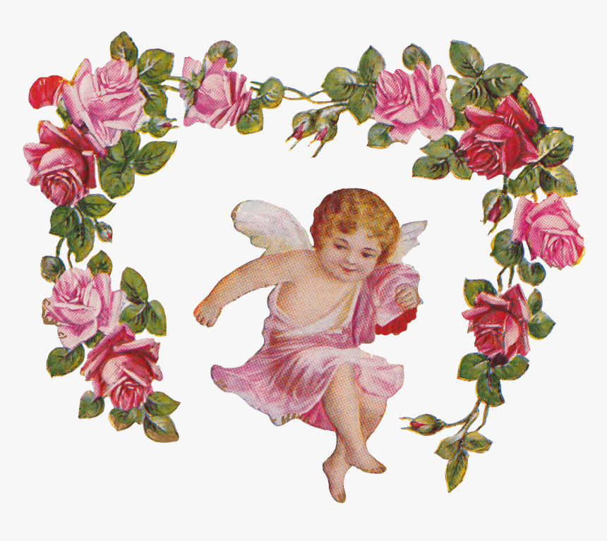 Cherub Angel Roses Vintage - Flower Frame No Background, HD Png Download