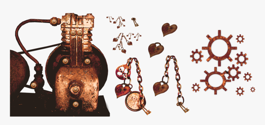 Steampunk, Engine, Heart, Gears, Jewelry, Chain, Locket - Steampunk Engine Png, Transparent Png