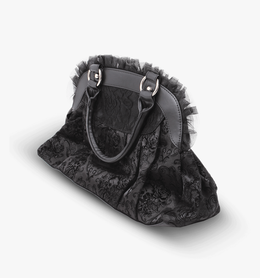 Elegant Black Flocked Skull And Rose Lace Gothic Steampunk - Handbag, HD Png Download