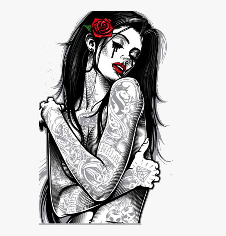 Tattoo Style Woman Art Chicano T-shirt Gothic Clipart - Og Abel, HD Png Download