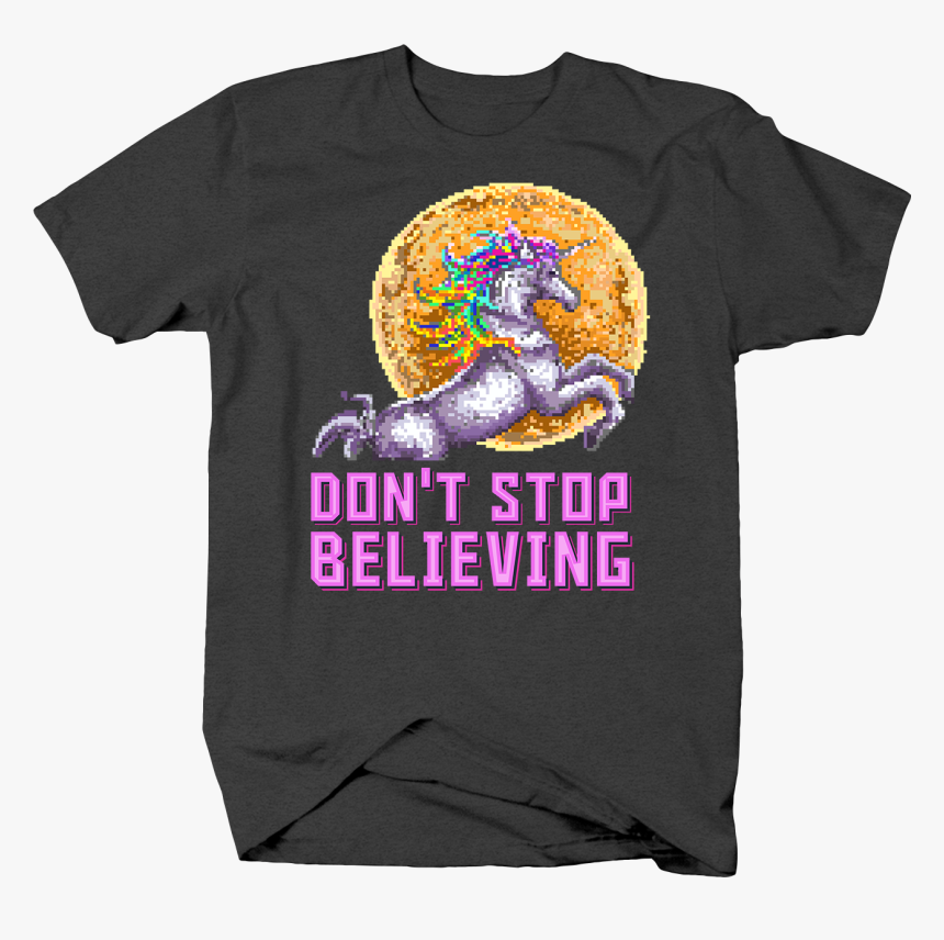 Don 039 T Stop Believing Rainbow Unicorn And Moon Pixel - Boardwalk T Shirts Beach, HD Png Download