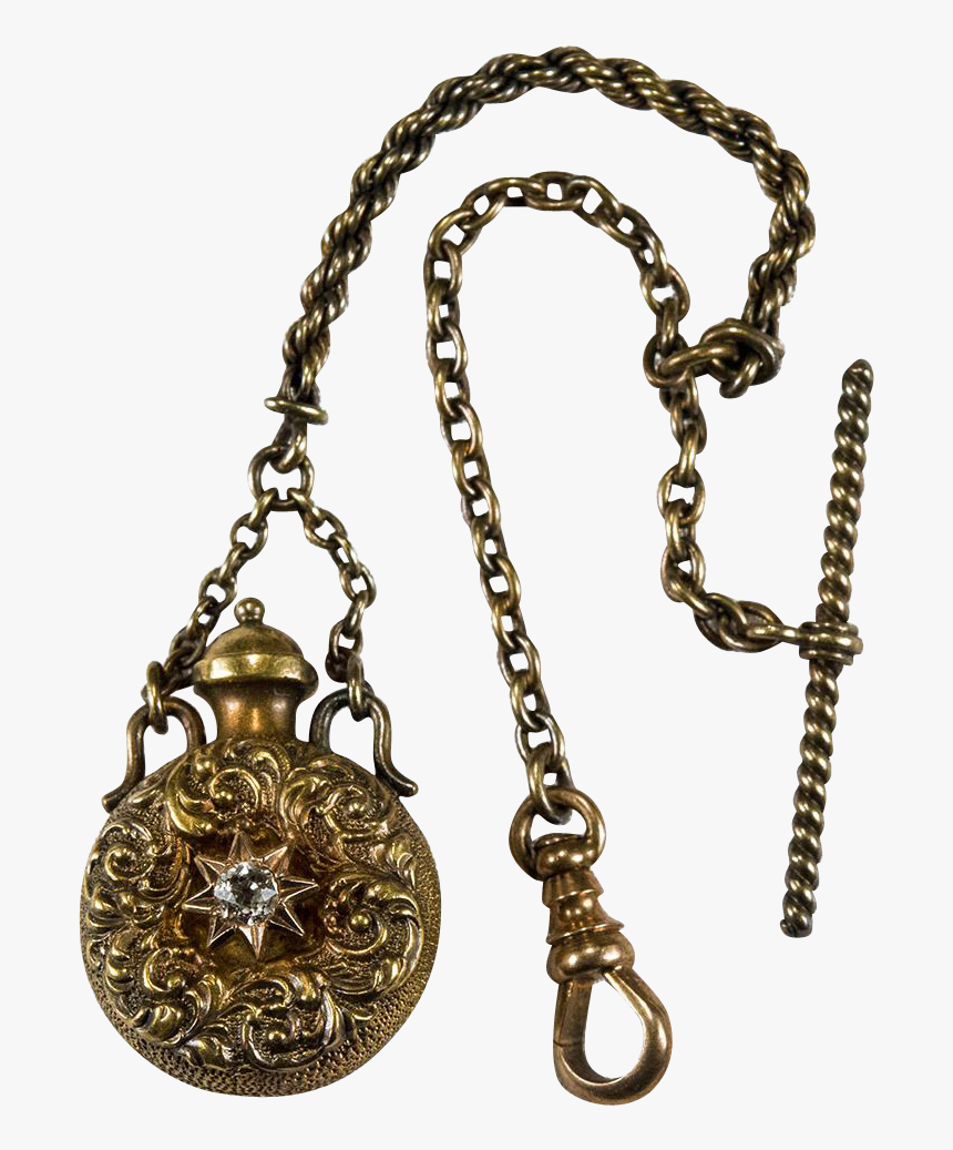 Antique Georgian Perfume Bottle Pendant Gold Watch - Chain, HD Png Download