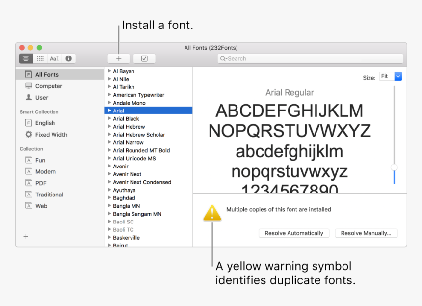 The Font Book Window Showing The Add Button In The - Font, HD Png Download