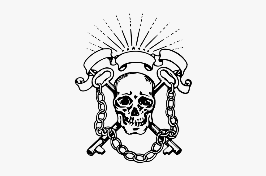 Skull And Keys Vector Drawing - Skull With Keys, HD Png Download