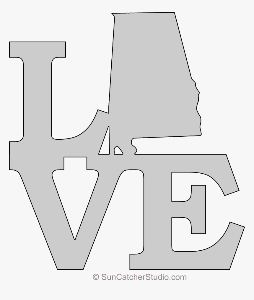 Alabama Love Map Outline Scroll Saw Pattern Shape State - Cross, HD Png Download