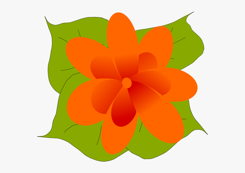 Orange Flower With Leaves Svg Clip Arts - Leaves And Flowers Clip Art, HD Png Download