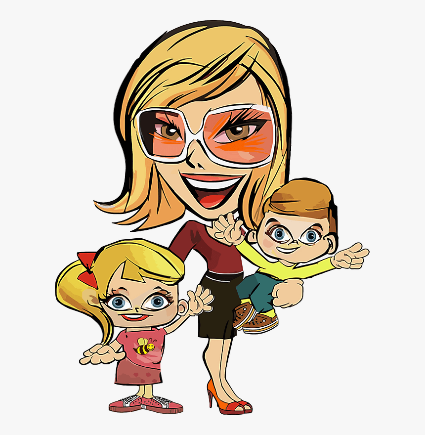 Mom And Two Kids Caricature - Mom Caricature Png, Transparent Png