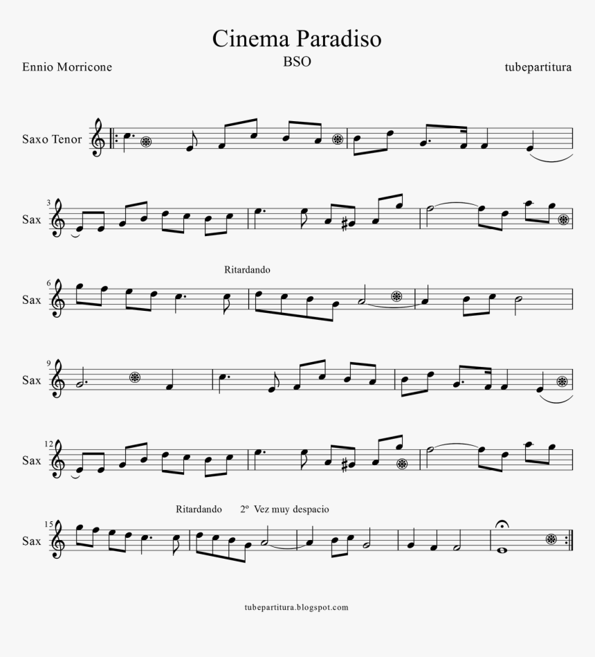 Tubescore Sheet Music For Cinema Paradiso For Tenor - Cinema Paradiso Partitura Violin, HD Png Download