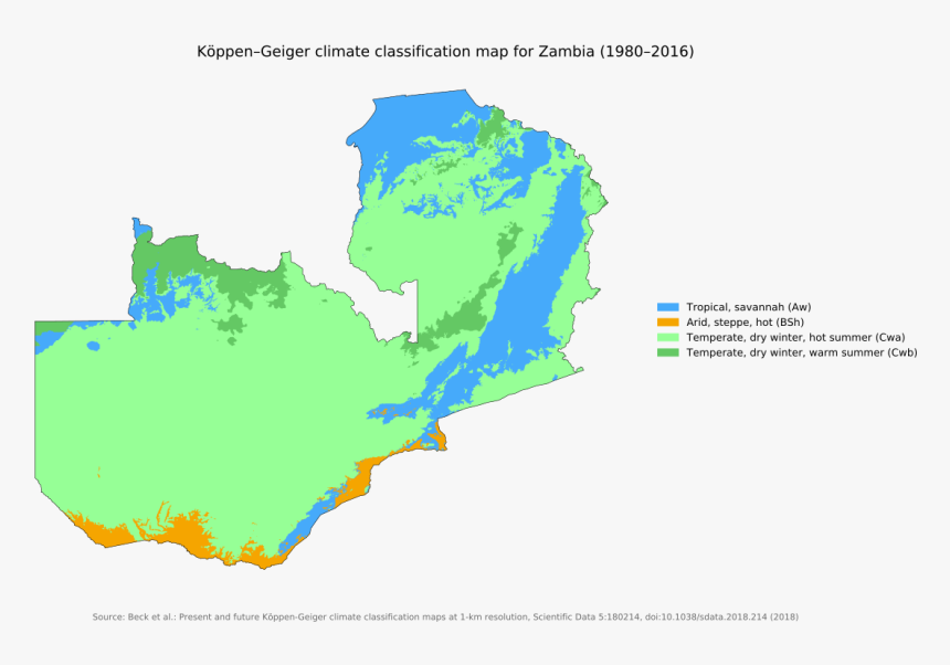 Zambia S Koppen-geiger Map, Present Day - Atlas, HD Png Download
