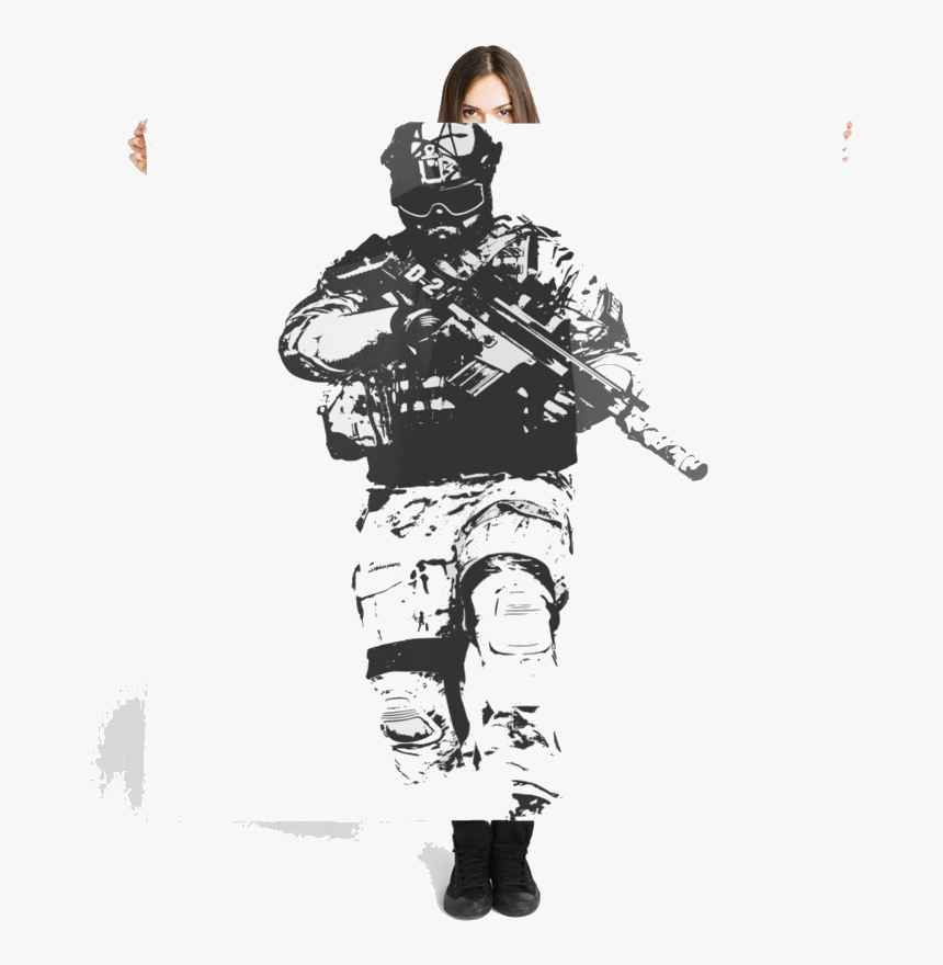 Soldier Us Clipart Scarf Transparent Png - Drawing Clipart Gun Soldier, Png Download