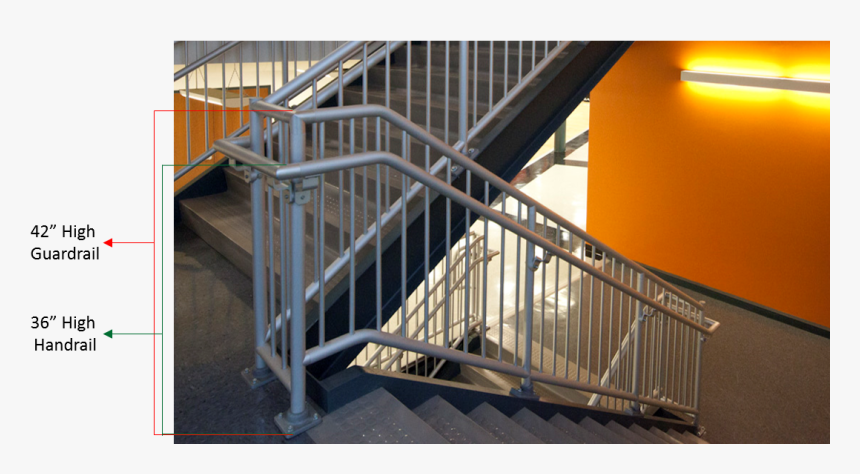 Sample Of The Different Heights Of Guardrail And Handrail - Commercial Stair Switchback Handrail, HD Png Download