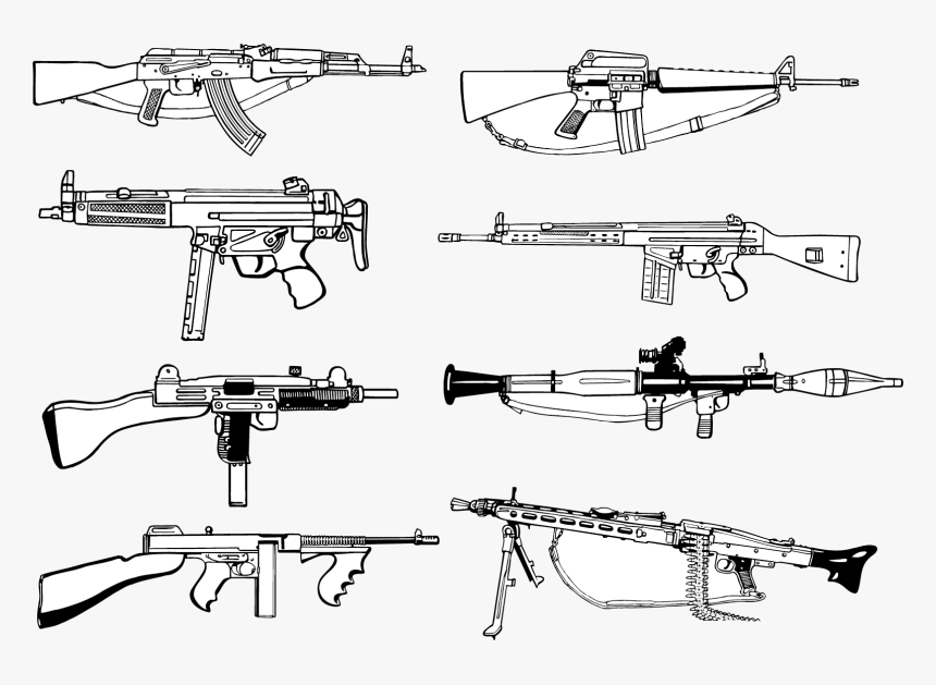 Firearm Weapon Ak-47 Machine Gun - Machine Gun Vector, HD Png Download