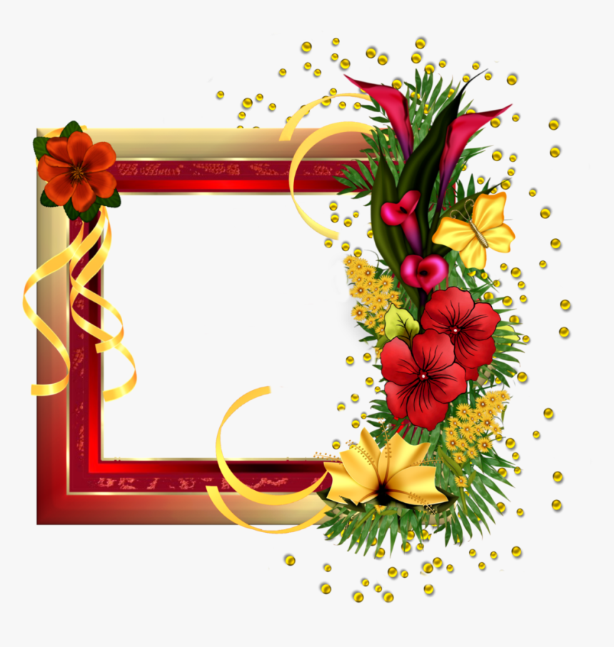 Red Gold Frame With Field Flowers - Birthday Wishes Card 2018, HD Png Download