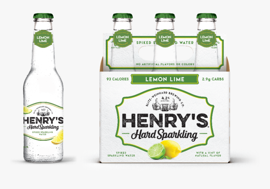 Lemon Lime Henrys Hard Sparkling Water - Glass Bottle, HD Png Download