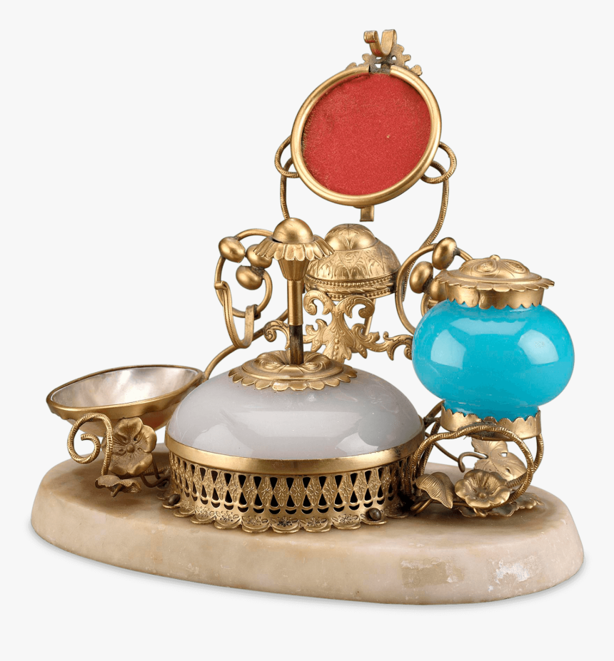 Opaline Glass Perfume With Inkwell & Bell Push - Brass, HD Png Download