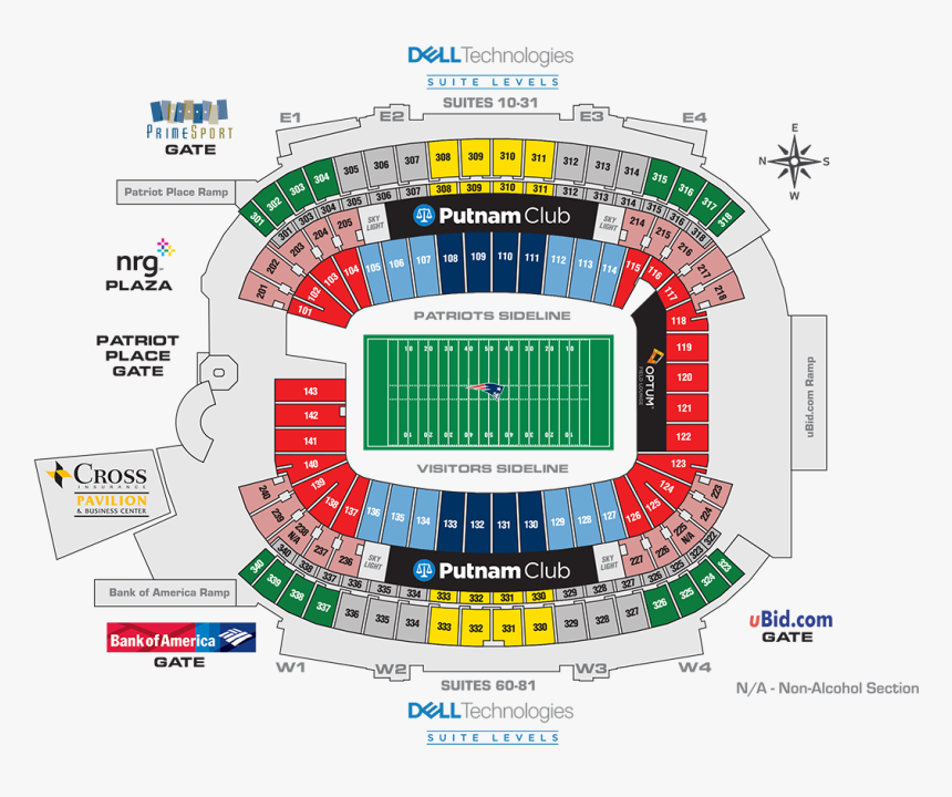 Gillette Stadium Seating Map, HD Png Download