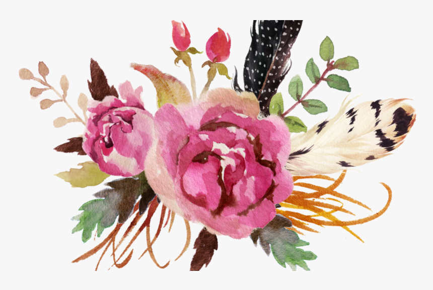 19 Antlers With Flowers Clipart Freeuse Stock Huge - Watercolor Flowers And Feathers, HD Png Download