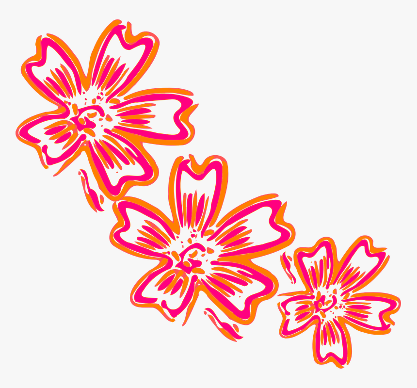 Flowers, Orange, Pink, Design, Artwork, Floral - Navy Blue Clipart Flower Design, HD Png Download