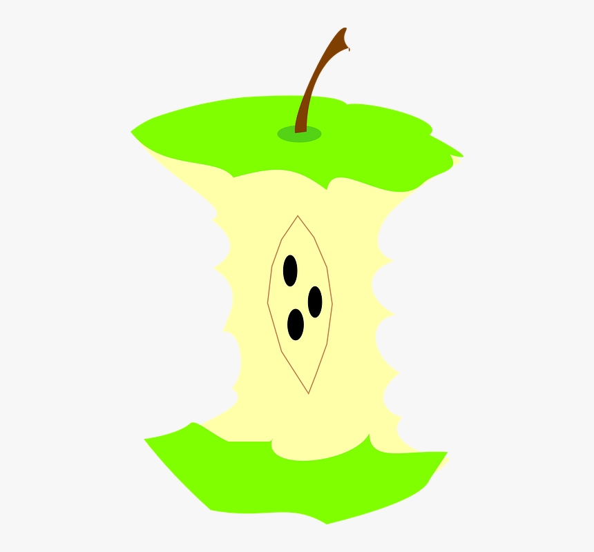 Green, Apple, Fall, Fruit, Bitten, Core, Eat, Stem - Clip Art, HD Png Download