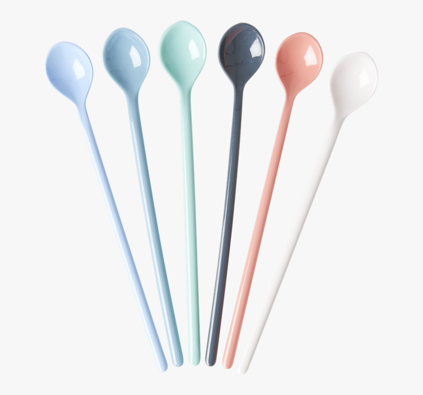 Set Of 6 Long Handled Melamine Spoons Happy 21st Colours Rice Latte
