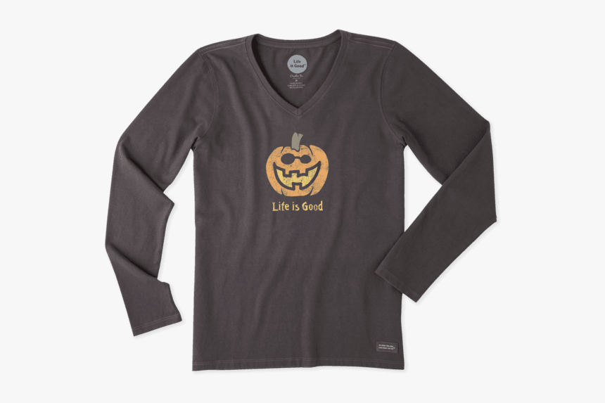 Women S Jack O Lantern Lig Long Sleeve Crusher Vee - Life Is Good Life Is Golden T Shirt, HD Png Download