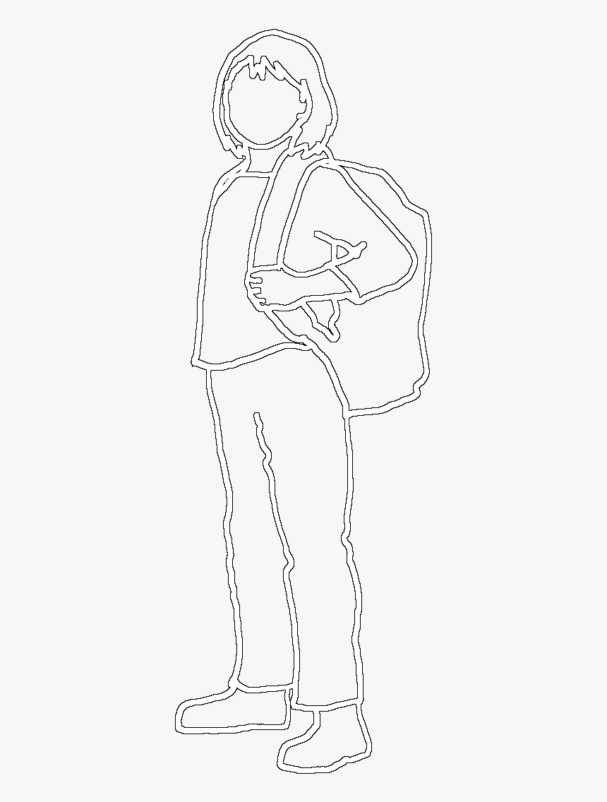 Girl Silhouette Going To School - Line Art, HD Png Download
