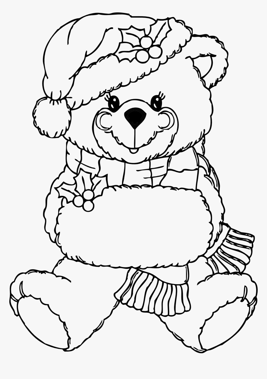Teddy Bear Black And White Christmas Clipart Black - Christmas Bear Clipart Black And White, HD Png Download