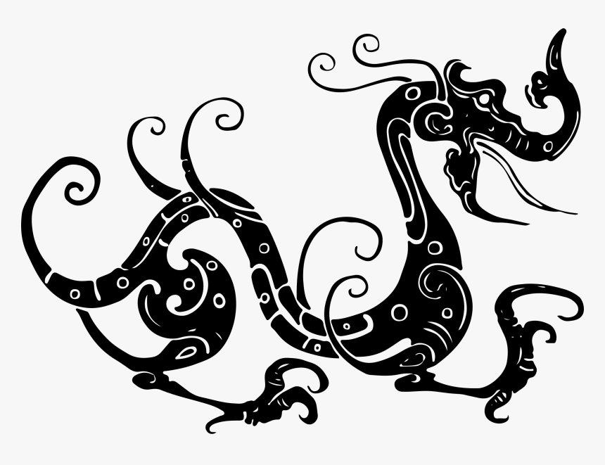 Asian Tribal Dragon Big - Dragon Clipart Black And White Asian, HD Png Download