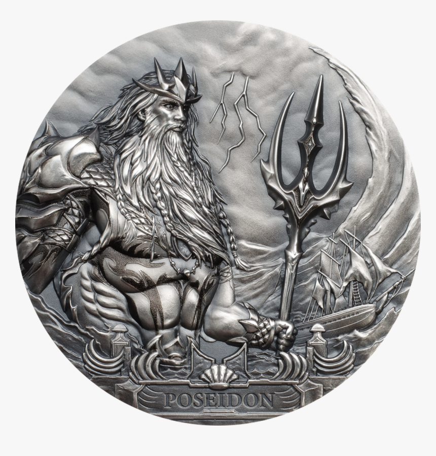Poseidon Sea Gods Of The World 3 Oz Silver Coin 20$ - Poseidon Coin, HD Png Download