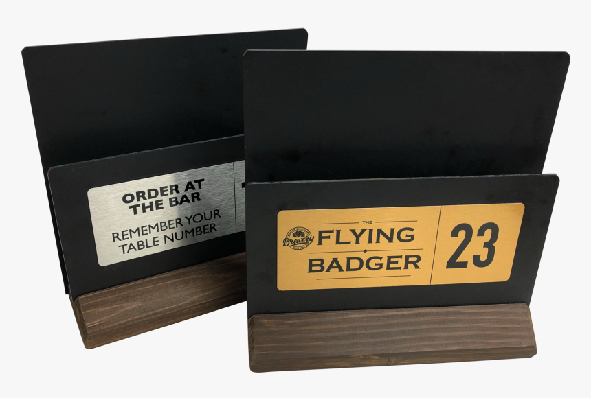 Personalised Dark Wooden Menu Holder With Printed Plate - Wood, HD Png Download