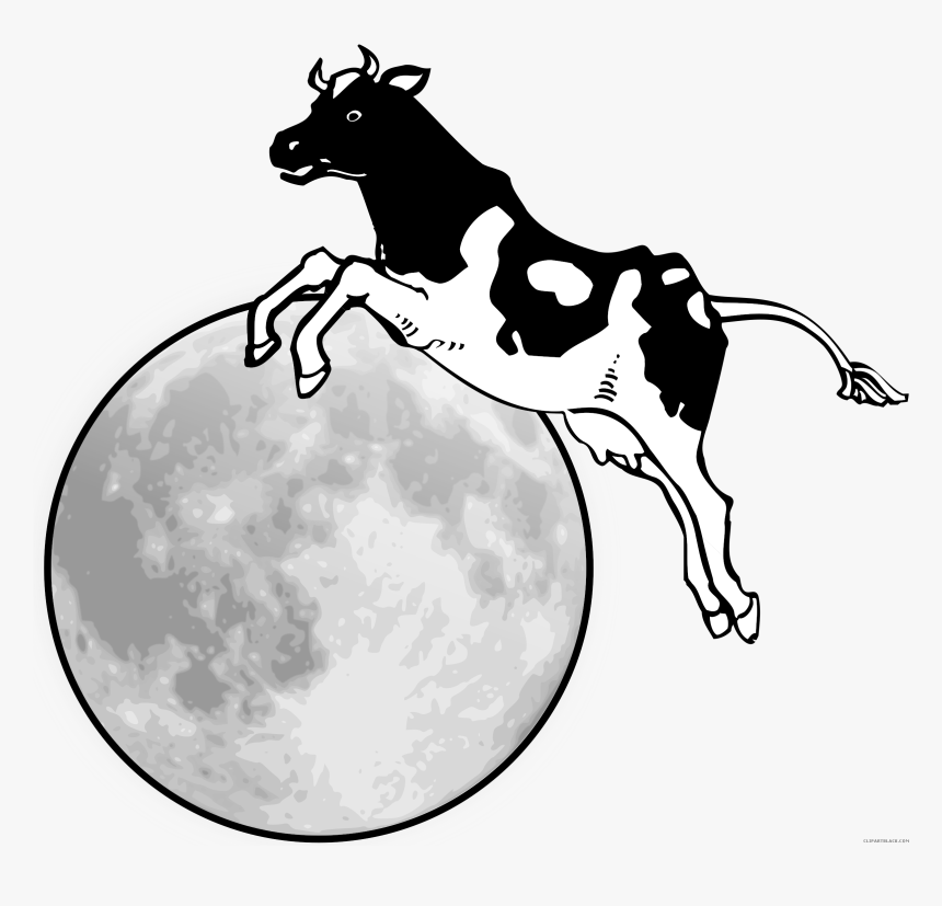 Cow Jumped Over The Moon Animal Free Black White Clipart - Cow Jumping Over The Moon Clipart, HD Png Download