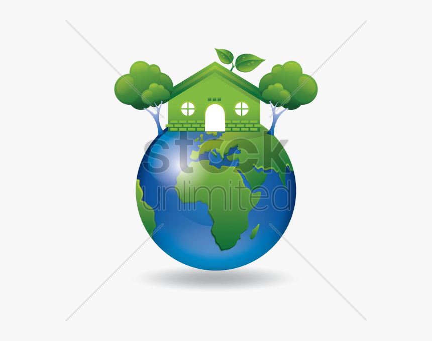 Green Earth With Go Green House And Tree Vector Image - Vector Graphics, HD Png Download