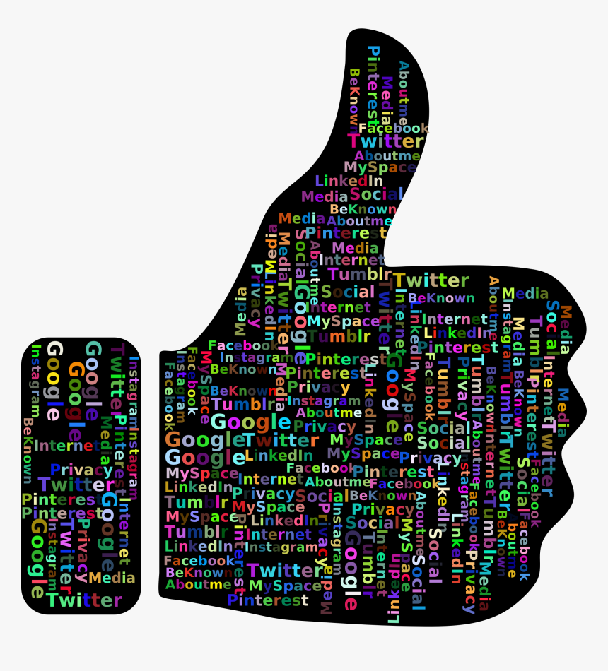 Prismatic Thumbs Up Social Media Word Cloud 2 Clip - Social Media Cloud Icon Free, HD Png Download