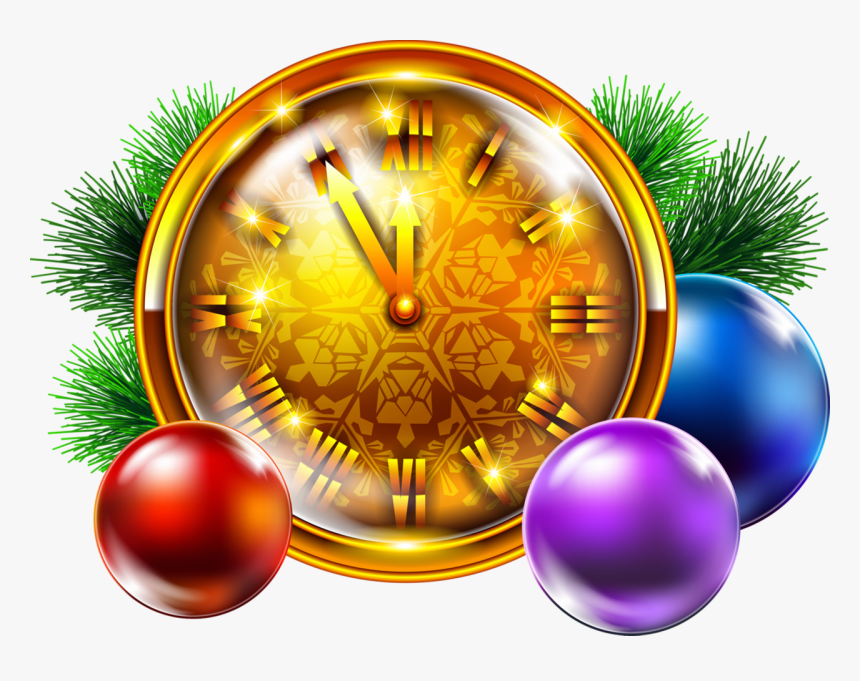 Transparent Golden Christmas Clock With Decoration - Christmas Clock Png, Png Download